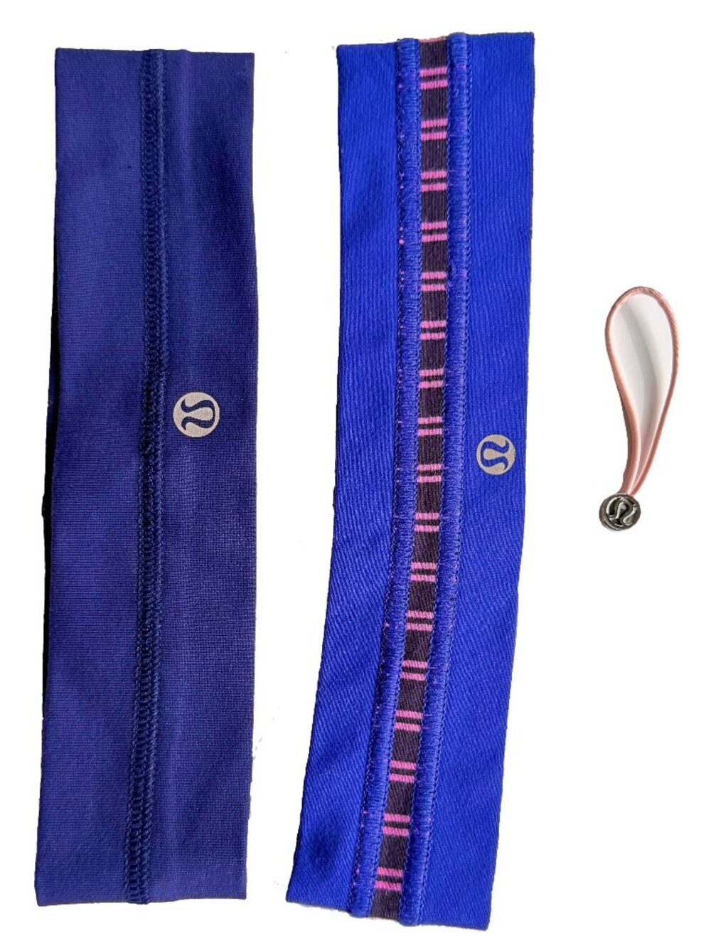 Lululemon 3pc Accessory Lot: 2 Headbands & Emergency Hair Tie / Zipper Pull